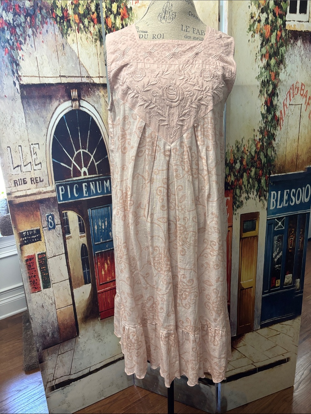 Gudrun Sjoden Embroidered Sleeveless Dress, Blush Pink, Size Medium